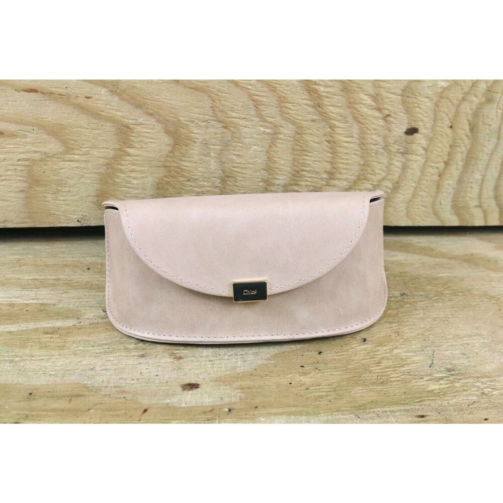 CHLOE EYEGLASS CASE Tan Beige Suede Leather Sunglasses Magnetic Snap Italy